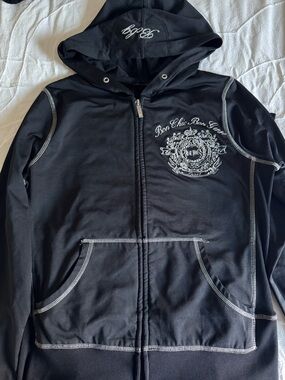 BCBGMaxAzria Black Hoodie Jacket with Contrast Stitching